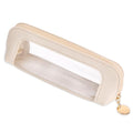 Small Clear Makeup Bag, Portable PU Leather Cosmetic Pouch Beige