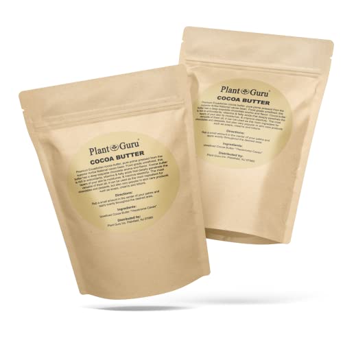 Plant Guru Raw Cocoa Butter 2 lbs. Bar - 100% Pure Natural Unrefined FOOD GRADE Arriba Nacional Cacao Bean, Great For Chocolate Making, Soap, Lip Balm and Moisturizer For DIY Body Butters