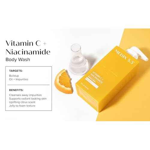 Medix 5.5 Radiant Glow Vitamin C Body Wash W/Niacinamide | Citrus Scented Gentle Body & Face Cleanser For Women, Men, Dry Skin, & Smoother-Looking Skin | Removes Dirt, Oil, & Impurities, 15 Fl Oz