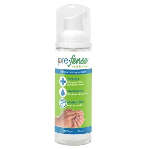 Prefense Alcohol-Free Foaming Hand Sanitizer 8 oz with 640 Pumps - Lemongrass Scent, Travel Size