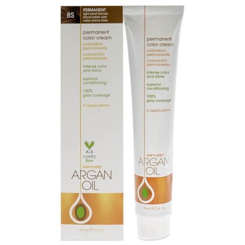 One N' Only Permanent Hair Color - Permanent Hair Dye Made with Argan Oil - Delivers Rich, Accurate Tones with Gray Coverage - Improves Moisture & Elasticity - 8S Light Sand Blonde (3 oz)
