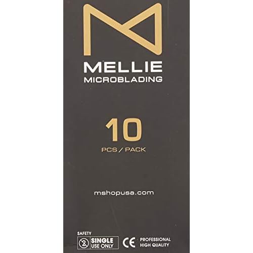 Mellie's Signature Microblading Eyebrow Pen (Pack of 10) - Disposable Microblading Pen with Sterilized Blade, Comfortable Rubber Grip and Pigment Sponge for Flawless Bro (U18.18mm, Black)