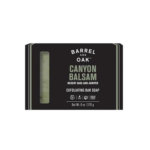 Barrel & Oak Exfoliating Bar Soap for Men, Walnut Shell Powder, Olive Stone, and Essential Oils, Long-Lasting Bar Soap, Vegan, SLS-Free, Canyon Balsam