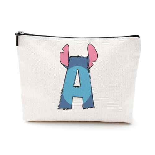 LONGXIN Cute Cartoon Gifts Initial Personalized Makeup Bag Monogrammed Cosmetic Bags Small Makeup Pouch Birthday Christmas Gifts for Women Girls (A)
