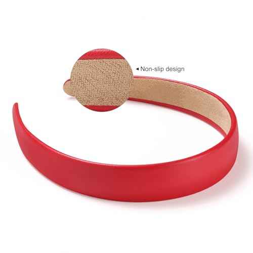 WantGor 1 Inch PU Leather Headband, Wide Padded Hairband Fashion Hair Bands Cute Womens Headbands Holiday DIY Hair Accessories (Red)