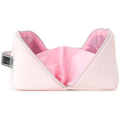 Juicy Couture Pink Makeup Bag Cosmetics Organizer Travel Essentials Cross Zip Velour Rhinestone Silver Handle