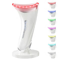 Red Light Therapy for Face and Neck, 7 Color Facial Massager with Adjustable Vibration and Thermals for Wrinkles, Double Chin, Portable Skin Care Tool with Base, White