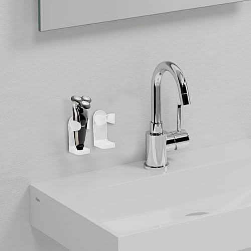 Linkidea 2 Pack Electric Shaver Wall Mount Holder, Self-Adhesive Adjustable Razor Organizer, Compatible with Braun Series 5/6 / 7/9, Bathroom Shower Storage (White)