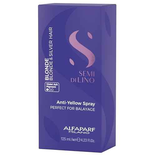 Alfaparf Milano Semi di Lino Anti-Yellow Leave In Toner Spray - Blonde Toner for Brassy Hair with Violet Ash Pigments - Partially Lightens, Neutralizes Yellow Tones + Detangles - Vegan (4.4oz)