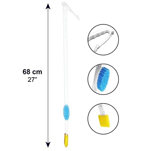 KMINA Long Handled Foot Brush and Toe Cleaner for Disabled, Toe Cleaners Between Toes Brush for Seniors, Long Reach Foot Scrubber Includes Spare Parts
