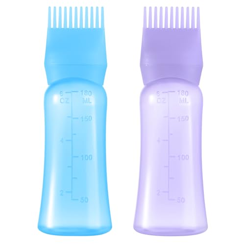 Hair Oil Applicator Bottle 6 OZ with Comb, 2 Pack