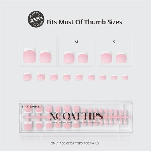 Pink Press On Toenails with Sharp Square Tips, Size S-L, Salon-Quality, Easy Application