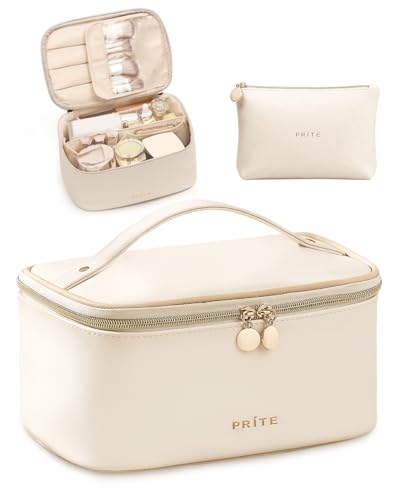 Prite 2-Pack Beige Travel Makeup & Toiletry Organizer Bag Set