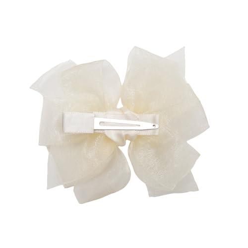 HAIRBOWS Girls' Double Organza Hair Bow with a Knot Wrap Center on a Clip, All Ages and Hair Types, 3 Inch Bow, Ivory