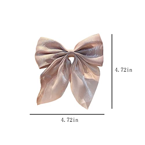 2PCS Large Bow Hair Clips for Women Girls Pearlescent Satin Hairpins Bow Ribbon Barrettes Duckbill Hair Accessories Beige