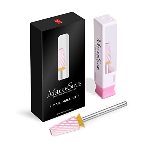 MelodySusie Ceramic Tapered Barrel Nail Drill Bits, 3/32'' Carbide Tungsten Bits, Suitable for Manicure Pedicure Cuticle Gel Polishing, Technicians Bits, Pink, Series Bit-S, Double Coarse