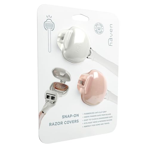Haven Clip On Razor Protector for Men and Women - Premium Razor Covers Designed to Last - 2 pack (White and Coral)