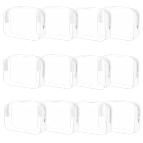 12 Pieces Clear Cosmetic Bag, PVC Waterproof Makeup Bags with Zipper, TSA Approved Toiletry Bag for Travel, Transparent Pouches Organizer Storage for Men and Women (White, Small)