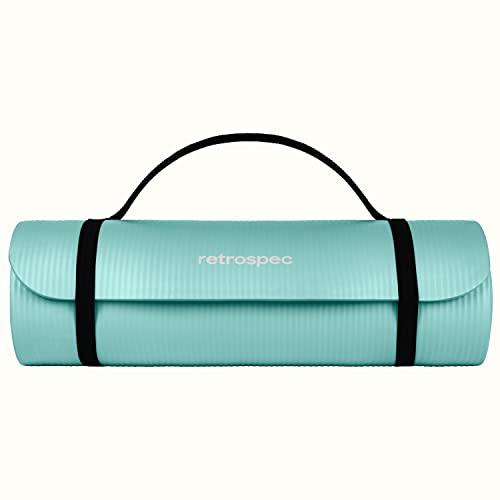 Retrospec Solana Yoga Mat 1" Thick w/Nylon Strap for Men & Women - Non Slip Exercise Mat for Home Yoga, Pilates, Stretching, Floor & Fitness Workouts - Blue Lagoon