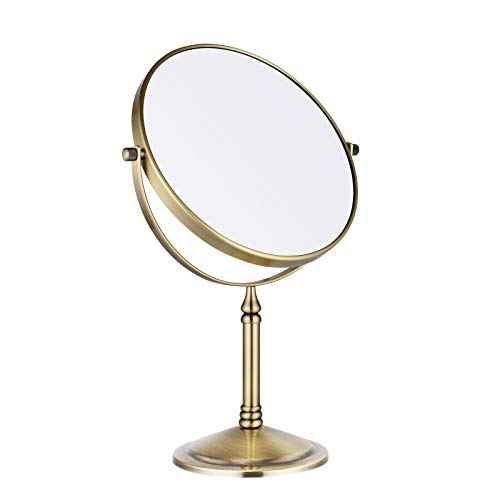 Nicesail Tabletop Makeup Mirror, Double-Side 1X-10X, 360 Swivel Magnifying Mirror for Table Desk Make up Vanity, No Light Antique Bronze (8 Inch, 10X)