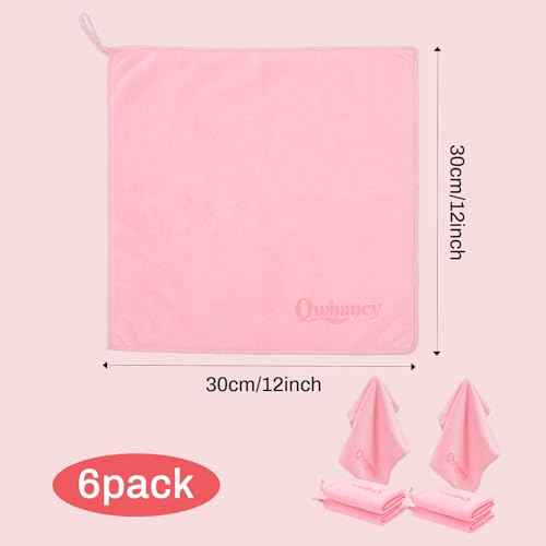 Microfiber Makeup Remover Cloth Face Towels Makeup Pads Soft Fingertip Face Wash Cloth Reusable Machine Washable High?Absorbency Quick?Dry Cleansing Facial Towels 12 ¡¿ 12 in 6 Pack??Light Pink