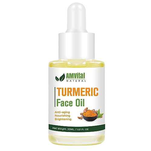 AMVital Turmeric Face Oil for Daily Use - Lightweight Facial Oil with Plant-Based Ingredients - Fast-Absorbing Formula for Smooth Looking Skin - 30ml Bottle