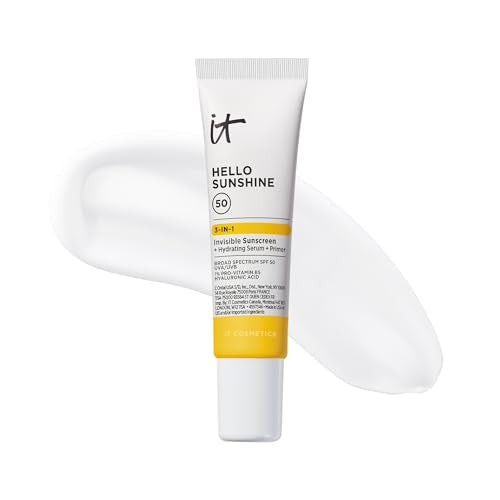 IT Cosmetics Hello Sunshine Invisible Sunscreen for Face SPF 50 - Sunscreen, Hydrating Serum & Makeup Primer - 1% Pro-Vitamin B5 & Hyaluronic Acid - HSA/FSA Eligible - No White Cast