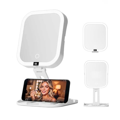 Travel Makeup Mirror with Lights, 1X/10X Magnification, Rechargeable