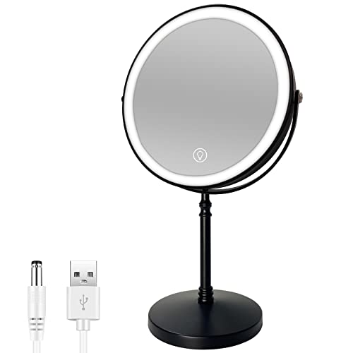 8" Lighted Makeup Mirror 1X/10X Magnification, Dimmable LED Vanity Mirror