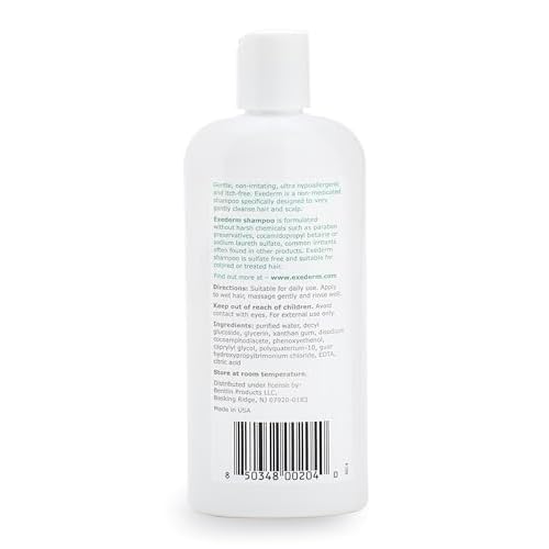Exederm Shampoo for Eczema & Seborrheic Dermatitis, 8 Fl Oz, Ultra Sensitive Non-Irritating Formula, Daily Hair Care for Dry, Irritated, Flaky and Itchy Scalp, Hypoallergenic, Paraben & Sulfate Free