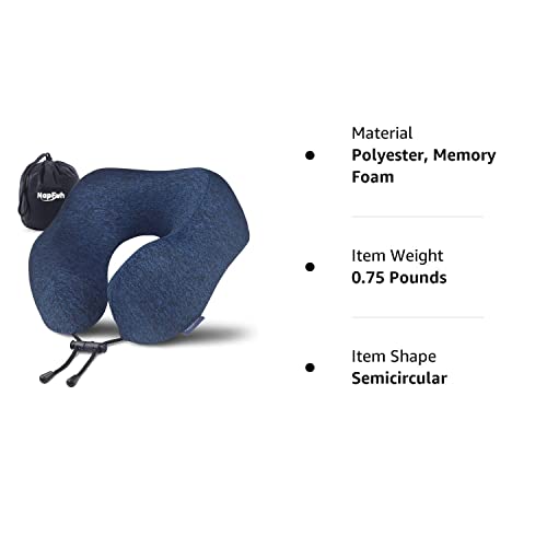 napfun Neck Pillow for Traveling, Upgraded Travel Neck Pillow for Airplane 100% Pure Memory Foam Travel Pillow for Flight Headrest Sleep, Portable Plane Accessories, Full Dark Blue, Medium (120-200LB)