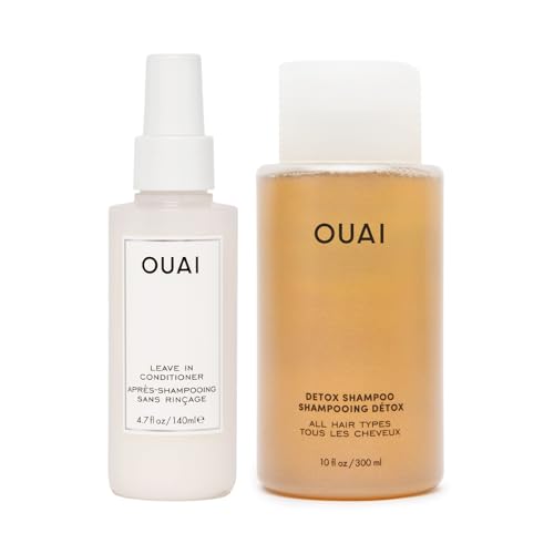 OUAI Hair Styling & Treatment Bundle - Includes Leave-In Conditioner & Detox Shampoo - Hair Care Products for Styling, Smoothing, Adding Hair Shine & Removing Product Build Up (2 Count, 4.7 Oz/10 Oz)