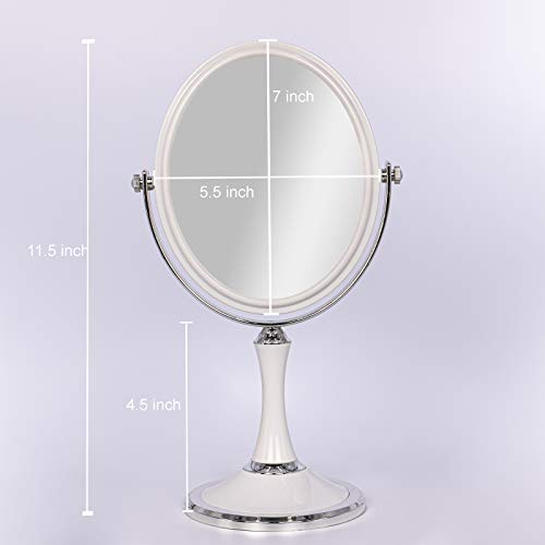 Tabletop Makeup Portable Two Sided 1X & 3X Magnifying Light-Weight Vanity Mirror with 360 Degree Swivel, ABS Plastic, White