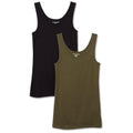 Amazon Essentials Women's Slim-Fit Ribbed Tank Top, Pack of 2 – Black/Olive, Medium