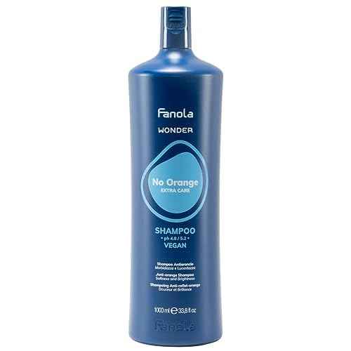 Fanola Wonder No Orange Blue Shampoo for Color Treated Hair - Toning Hair Color Shampoo for Light Brown to Platinum Strands - Neutralizes Orange & Brassy Tones - Vegan & Sulfate-Free (33.8 Fl Oz)
