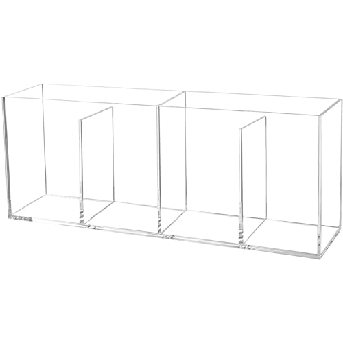 Clear Makeup Brush Organizer,Acrylic Cosmetic Brushes Storage Holder with 4 Slots,Pencil Pen Holder for Desk,Desk Organizer and Accessories for Vanity