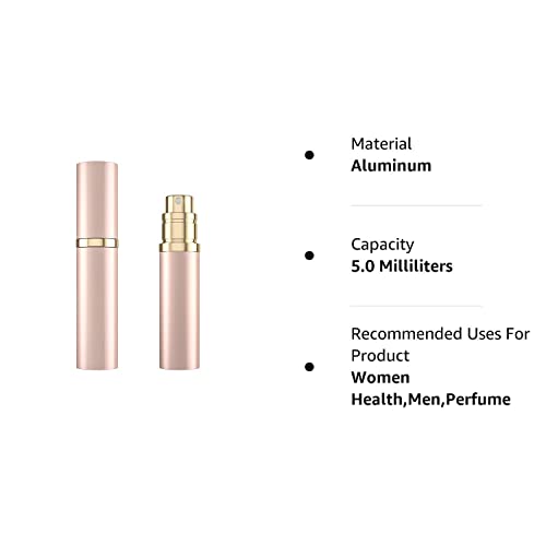 Refillable Perfume Bottle Atomizer for Travel,Portable Easy Refillable Perfume Spray Pump Empty Bottle for men and women with 5ml Mini Pocket Size (Rose Gold)