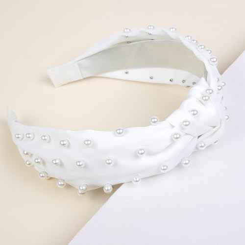 Huachi White Pearl Headbands for Women Trendy Knotted Head Bands for Women's Hair Non Slip Elegance Women Headbands Fashion Hair Accessories