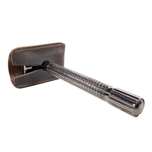 Hide & Groom, Set of 4 Double Edge Safety Razor Head Protective Sheath for Groomsmen, Shaving Travel Cover, Full Grain Leather, Handmade, Bourbon Brown