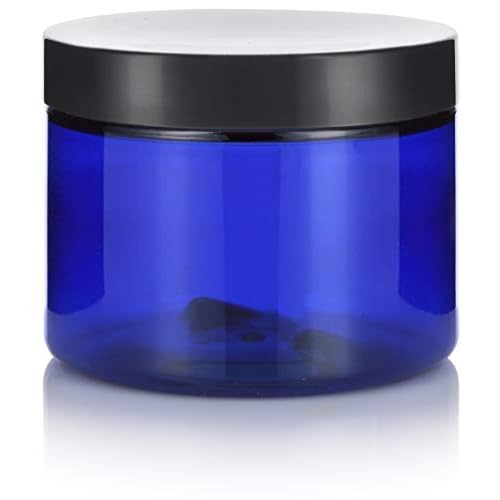 6 oz Cobalt Blue PET (BPA Free) Plastic Jar with Black Smooth Lids (6 pack)