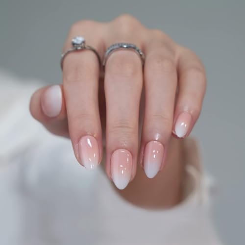 BTArtbox Short Almond Pink Press On Nails - Vanilla Cream 32Pcs Full Kit