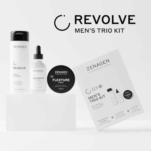 ZENAGEN Revolve Men's Trio Kit for Fine & Visibly Thinning Hair | Shampoo + Densifying Serum + Flexture Paste, Plant-Based 1 ea