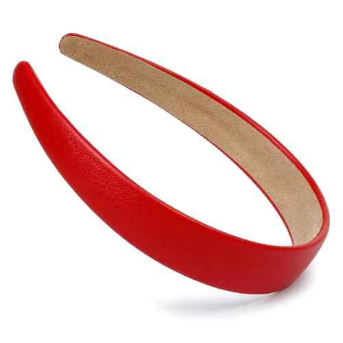 Huachi Red Headbands for Women 1 Inch Halloween Headbands Wide Thick Red Hairband Faux Leather Headband for Women and Girls Fashion Plastic Hard Head Band Solid Colors