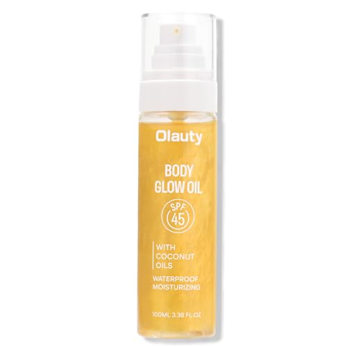 Sunscreen Body Oil,SPF 45,Sun Shield Sheer Body Glow Oil,Lightweight Soft Glowing Lotion,Moisturizing Coconut Oils,Waterproof Non Sticky Shimmer Skin Moisturizer Beach Travel Essentials (#01 Gold)