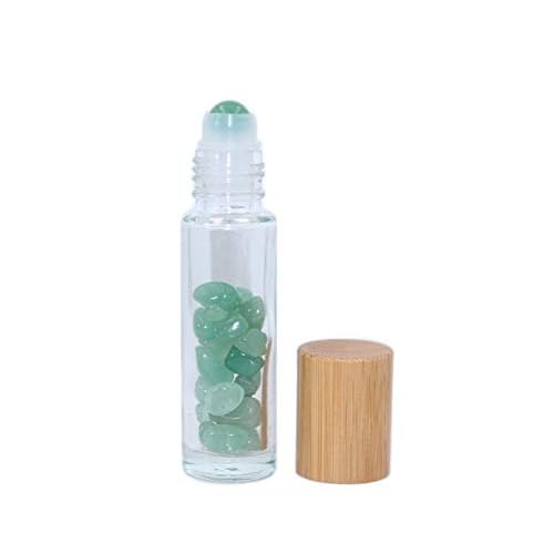 Wresty 10ml Roll On Bottle With Gemstone Rollerball&Crystal Chips Inside,10 Packs Glass Roller Bottles Essential Oil Sample Bottles(Bamboo Lids)