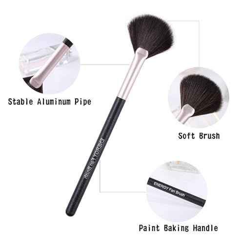 ENERGY Fan Brush Professional Blush Brush Soft Vegan Synthetic Makeup Brush for Face Highlighting,Buffing and Blending with Powder Cream Cosmetics Blusher Highlighter Applicator