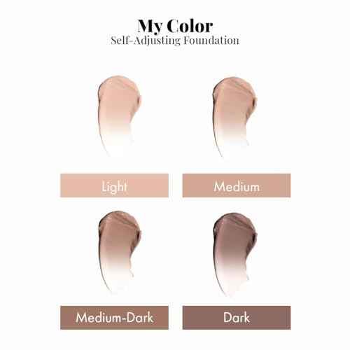 Jerome Alexander My Color Self-Adjusting Foundation, Hydrating & Lightweight Face Makeup, Skincare-Infused, with Kabuki Brush, Medium, 1 oz