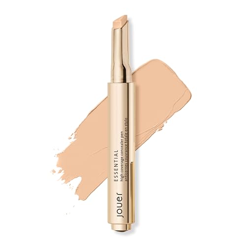 Jouer Essential High Coverage Concealer Pen - Under Eye Concealer for Dark Circles - Brightening Makeup for Eye Circles - Color Corrector Eye Primer with Hyaluronic Acid and Vitamin E