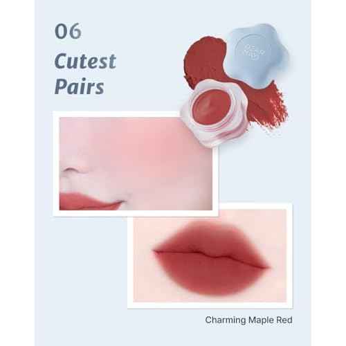 DEARMAY Pure Falling Mood Lip Pot No. 06 Cutest Pairs 0.23 Oz. Vegan Lip Stain Lip & Cheek Multi-Use Tint With Hydrating Formula for Smooth Soft Blend Without Dryness or Fine Lines, Korean Makeup