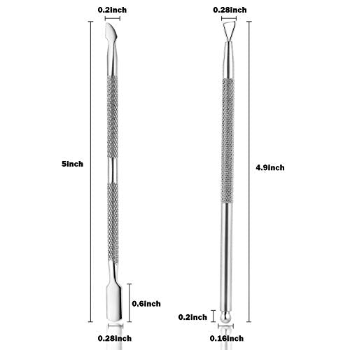 Silver 2-Pack Cuticle Pusher and Cutter Set with Storage Case - Manicure Tools